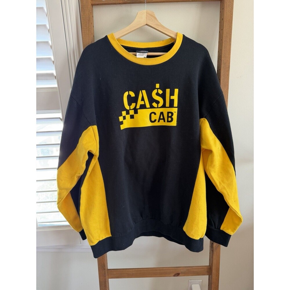 Vintage CASH CAB Sweatshirt Discovery Channel TV Game Show Promo XL Black Yellow